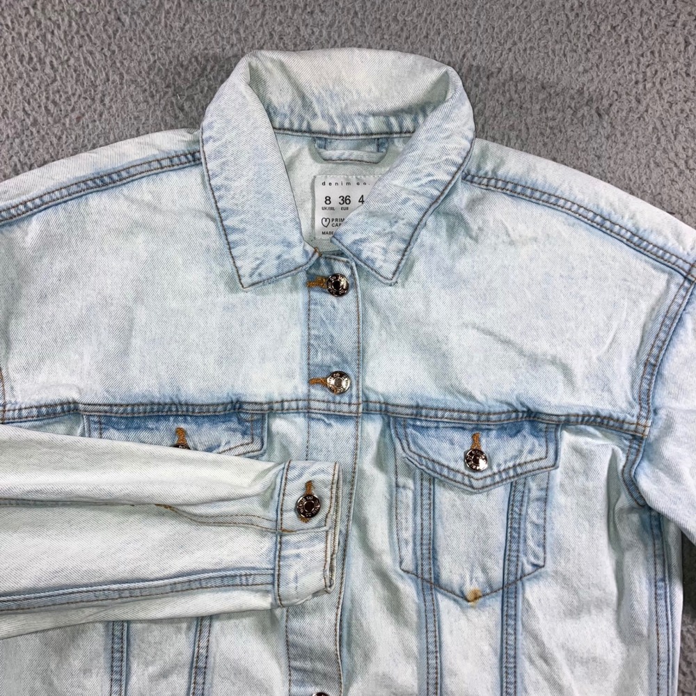VTG Style Trucker Jean Jacket Womens 4 Light Wash Streetwear Oversized Pocket